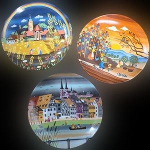 Vintage Alltrex Set of 3 Seasons Decorative Hand-Painted Wall Plates